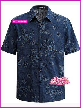 Cotton Viscose Blend Hawaiian Shirt Short Sleeve Button Down Retro Floral